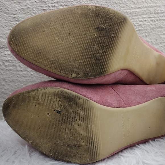Colin Stuart Pink Suede Brass Buckled Upper Almond Toe Stiletto Heel Bootie - Picture 9 of 16